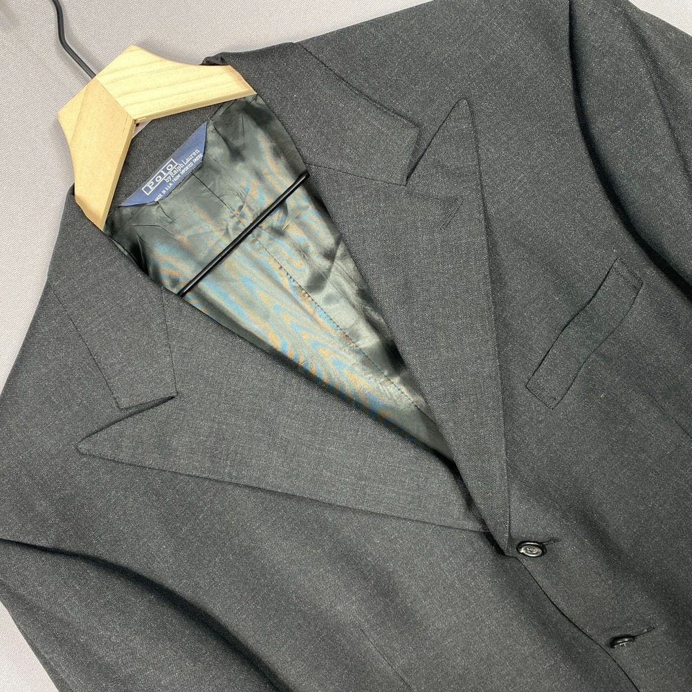 VTG Polo Ralph Lauren Blazer Peak Lapel Mens 42R Charcoal Wool USA Union Made - Picture 2 of 16